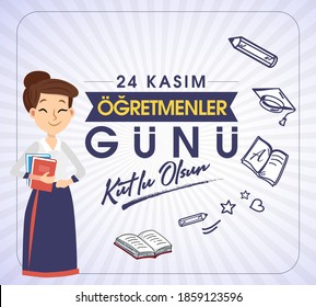 24 Kasım, öğretmenler günü kutlu olsun. Translation: Turkish holiday, November 24 with a teacher's day. Graphic for Design Elements. Greeting Card.