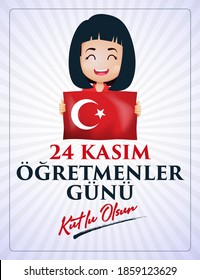 24 Kasım, öğretmenler günü kutlu olsun. Translation: Turkish holiday, November 24 with a teacher's day. Graphic for Design Elements. Greeting Card.