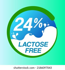 24% Lactose free icon sign vector illustration with blue green color and clean font