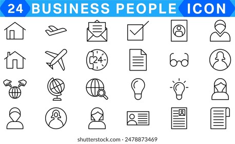 24 line icon set related to business and people