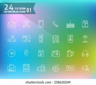 24 line and shadow icons. flat design icon set1. vector