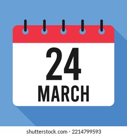 24 March Calendar.  Blue Background. 
Vector Calendar.