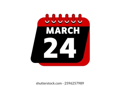 24 March calendar icon text page monthly web design on red, black and white background vector, icon, or illustration with the month of March 24