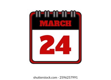 24 March calendar icon text page monthly web design on red, black and white background vector, icon, or illustration with the month of March 24
