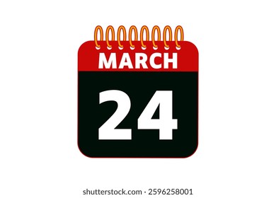 24 March calendar icon text page monthly web design on red, black and white background vector, icon, or illustration with the month of March 24