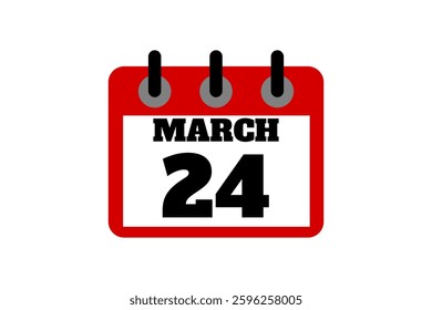 24 March calendar icon text page monthly web design on red, black and white background vector, icon, or illustration with the month of March 24