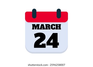 24 March calendar icon text page monthly web design on red, black and white background vector, icon, or illustration with the month of March 24