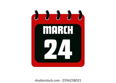 24 March calendar icon text page monthly web design on red, black and white background vector, icon, or illustration with the month of March 24