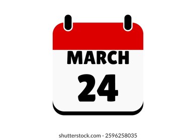 24 March calendar icon text page monthly web design on red, black and white background vector, icon, or illustration with the month of March 24