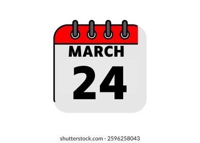 24 March calendar icon text page monthly web design on red, black and white background vector, icon, or illustration with the month of March 24
