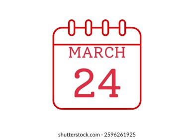 24 March calendar icon text page monthly web design on red and white background vector, icon, or illustration with the month of March 24
