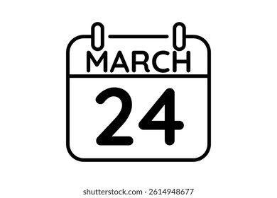24 March calendar icon text page monthly web design on black and white background vector, icon, or illustration with the month of March 24