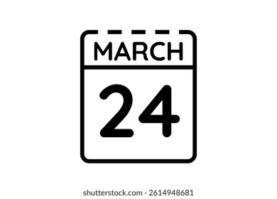 24 March calendar icon text page monthly web design on black and white background vector, icon, or illustration with the month of March 24