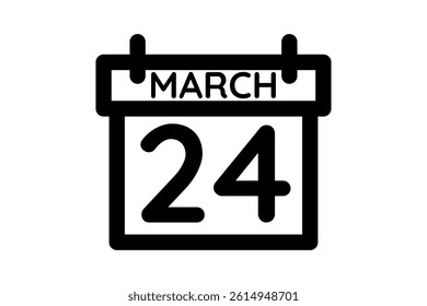 24 March calendar icon text page monthly web design on black and white background vector, icon, or illustration with the month of March 24