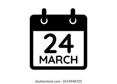 24 March calendar icon text page monthly web design on black and white background vector, icon, or illustration with the month of March 24