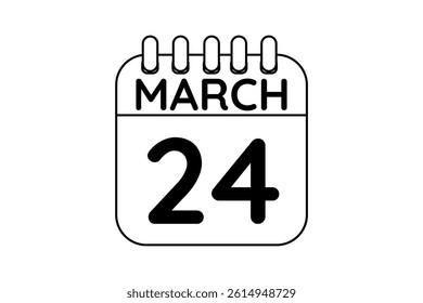 24 March calendar icon text page monthly web design on black and white background vector, icon, or illustration with the month of March 24