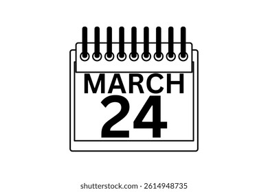 24 March calendar icon text page monthly web design on black and white background vector, icon, or illustration with the month of March 24