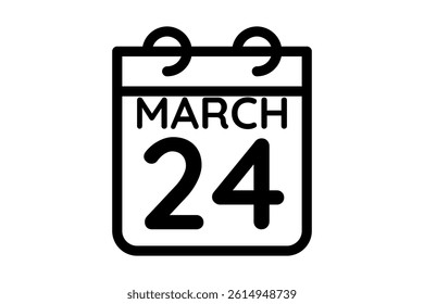 24 March calendar icon text page monthly web design on black and white background vector, icon, or illustration with the month of March 24