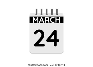 24 March calendar icon text page monthly web design on black and white background vector, icon, or illustration with the month of March 24