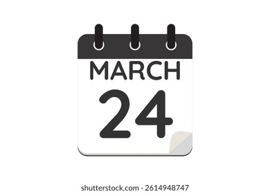 24 March calendar icon text page monthly web design on black and white background vector, icon, or illustration with the month of March 24