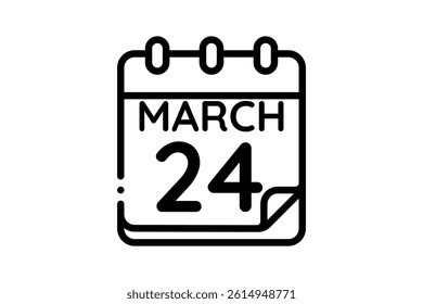 24 March calendar icon text page monthly web design on black and white background vector, icon, or illustration with the month of March 24