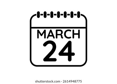 24 March calendar icon text page monthly web design on black and white background vector, icon, or illustration with the month of March 24