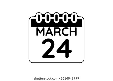 24 March calendar icon text page monthly web design on black and white background vector, icon, or illustration with the month of March 24