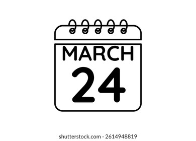 24 March calendar icon text page monthly web design on black and white background vector, icon, or illustration with the month of March 24