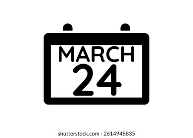 24 March calendar icon text page monthly web design on black and white background vector, icon, or illustration with the month of March 24