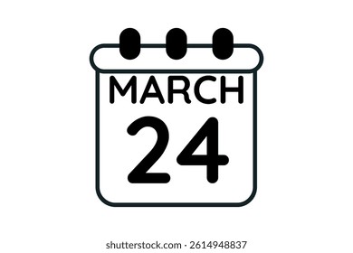 24 March calendar icon text page monthly web design on black and white background vector, icon, or illustration with the month of March 24
