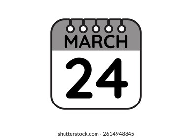 24 March calendar icon text page monthly web design on black and white background vector, icon, or illustration with the month of March 24
