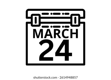 24 March calendar icon text page monthly web design on black and white background vector, icon, or illustration with the month of March 24