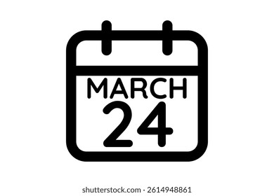 24 March calendar icon text page monthly web design on black and white background vector, icon, or illustration with the month of March 24