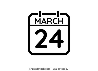 24 March calendar icon text page monthly web design on black and white background vector, icon, or illustration with the month of March 24