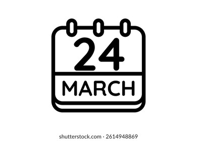 24 March calendar icon text page monthly web design on black and white background vector, icon, or illustration with the month of March 24