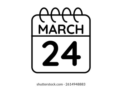 24 March calendar icon text page monthly web design on black and white background vector, icon, or illustration with the month of March 24