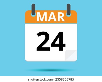 24 March. Flat icon calendar isolated on blue background. Vector illustration.