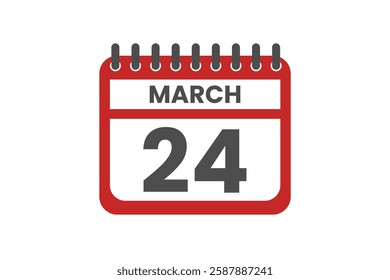 24 March month single day vector, illustration, calendar with red, black and white color background calendar March 24