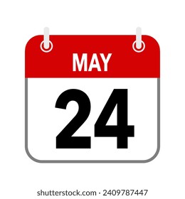 24 de mayo, icono de fecha de calendario sobre fondo blanco.