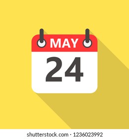 24 may calendar flat style icon with long shadow.
