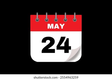 24 May calendar icon text page monthly web design on red, white and black background vector, icon, or illustration with the month of May 24