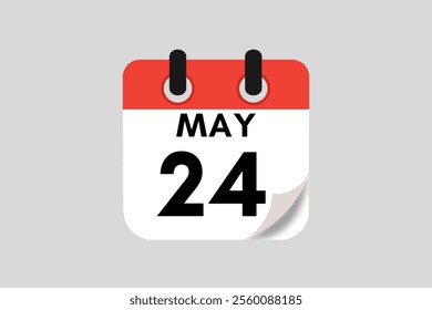 24 May calendar icon text page monthly web design on red, white, black and ash background vector, icon, or illustration with the month of May 24