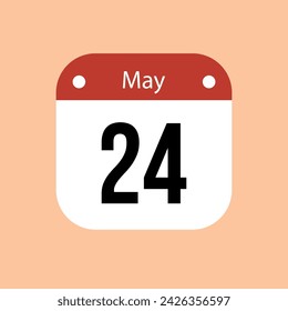24 de mayo icono de vector calendario. Fecha de mayo roja para los días del mes y la semana sobre un fondo claro