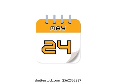 24 May month single day vector, illustration, calendar with yellow, black and white color background calendar May 24