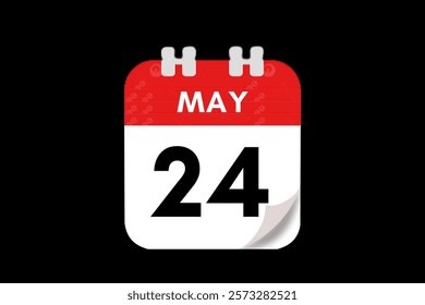 24 May month single day vector, illustration, calendar with red, gray, white and black color background calendar May 24