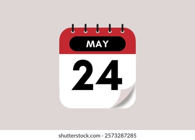 24 May month single day vector, illustration, calendar with rose red, black and off-white color background calendar May 24