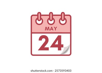 24 May month single day vector, illustration, calendar with maroon, rose and white color background calendar May 24