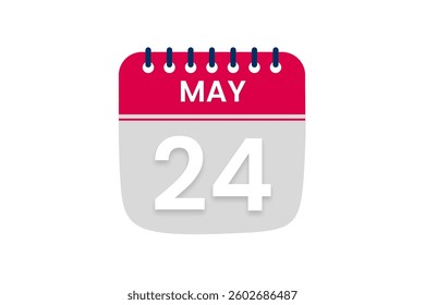 24 May month single day vector, illustration, calendar with red, off white and white color background calendar May 24