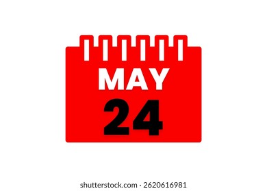 24 may month single day vector, illustration, calendar with red, black and white color background calendar icon of may 24