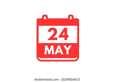 24 de mayo Mes Vector de un solo día, ilustración, Calendario con fondo de color rojo y blanco Icono de calendario del 24 de mayo
